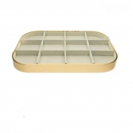 Expositor bandeja metal 12 compartimentos terciopelo beige 30x20x3cm