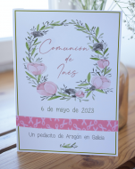 Detalle invitados Crculo Flores + pulsera solidaria elstica con tarjetn personalizado