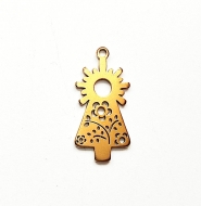 1 Colgante virgen del pilar manto flores acero inoxidable dorado 25x12mm