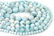 Tira de bolas lisas de piedra Larimar natural - Tamao a elegir